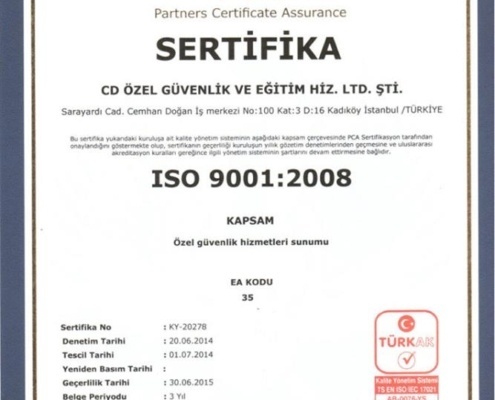 CD Özel Güvenlik ISO 9001:2008 Sertifika