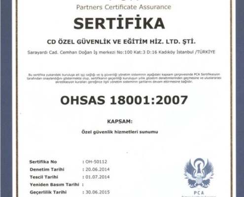 CD Özel Güvenlik OHSAS 18001:2007 Sertifika